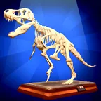 A Dino Quest 2 ikonja: Tyrannosaurus-csontváz kiállítási talapzaton, kék háttér előtt