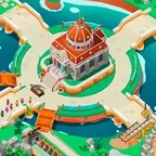 Részlet a Dinosaur Park—Jurassic Tycoon parkjából: kupolás épület a tavak között